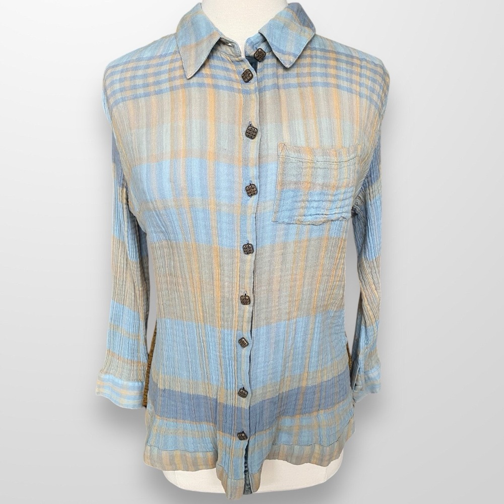 Soft Surroundings Size Petite Large Top Shirt‎ Long Sleeve Gauzy Button Front